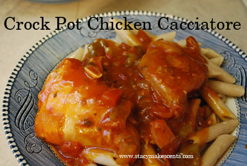 Crock Pot Chicken Cacciatore. Just throw everything in the crockpot for an easy dinner!