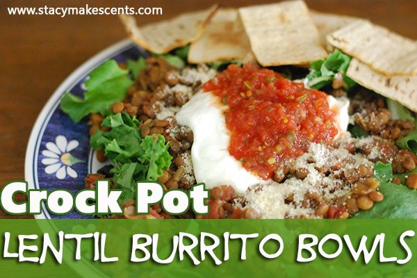 A Chipotle style burrito bowl... but with lentils! Frugal & delicious!! And it's made in the crockpot to make your life easier!