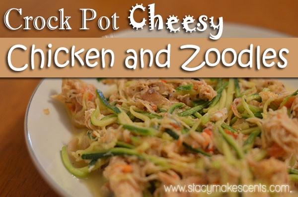 This Crock Pot Cheesy Chicken and Zoodles recipe is perfect for when you'll be out of the house all day! Prep your zoodles ahead of time and you'll be good to go!