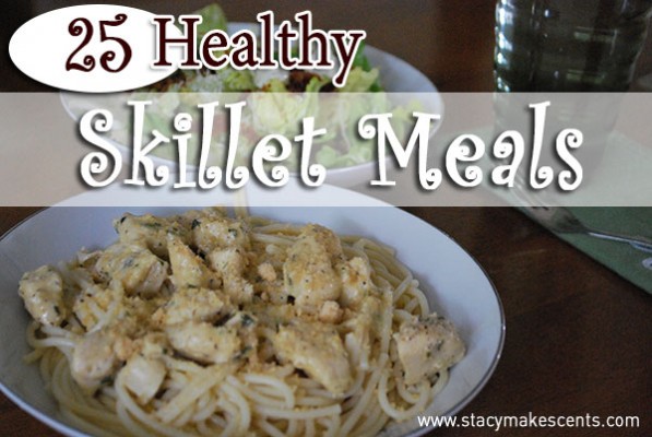 No need to search all over Pinterest to find dinner ideas! This list of 25 Healthy Skillet Meals gives you plenty of easy dinner ideas to feed the people!