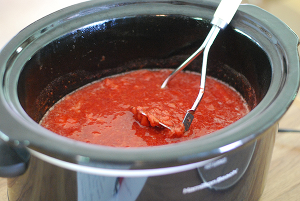 Strawberry freezer jam, sugar free, thickened with chia and in the crockpot! Awesome! Strawberry freezer jam, sugar free, thickened with chia and in the crockpot! Awesome!